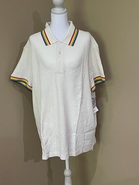 Pride White Polo Shirt with Rainbow Trim